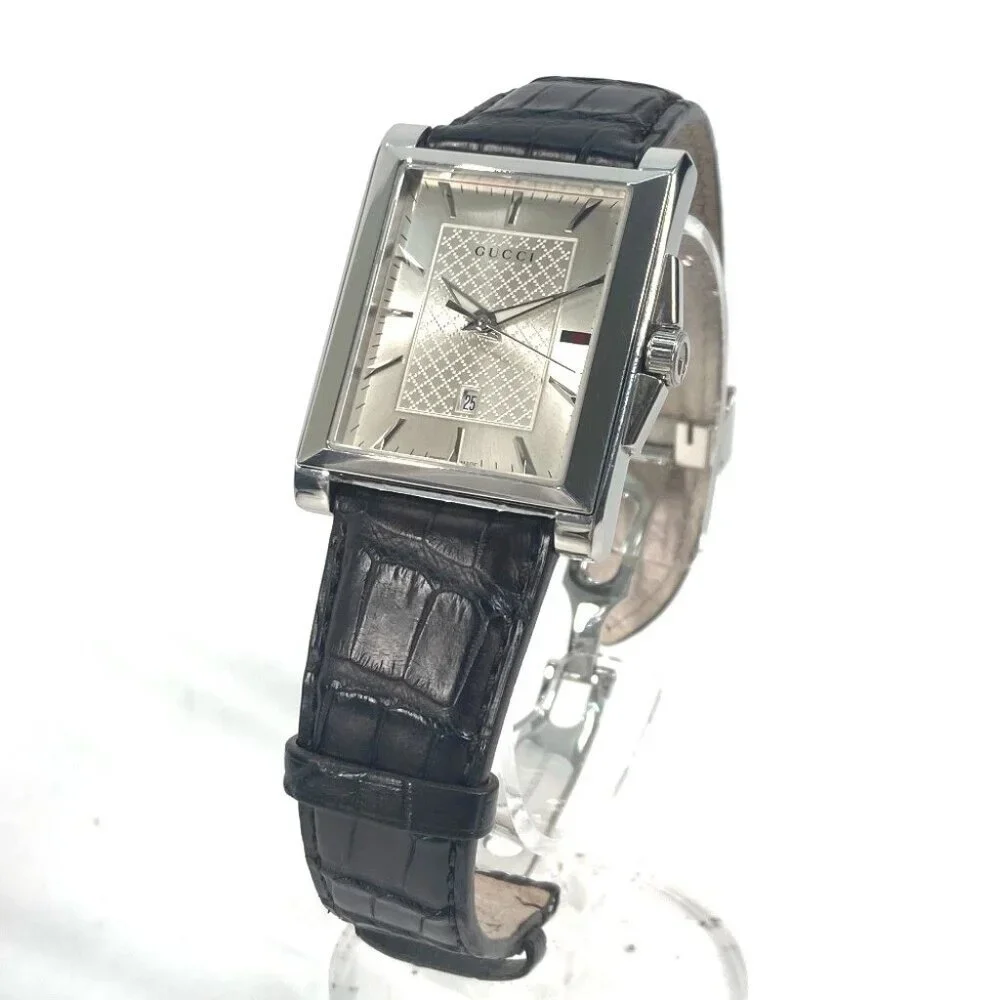 GUCCI Rectangle Watch Watch Wristwatch SS Silver/Dark brown